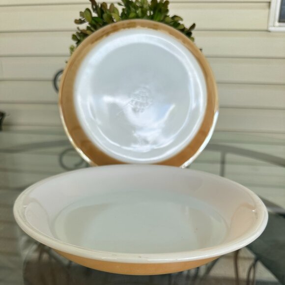 Anchor Hocking "Fire King" Peach Luster Pie Dishes & Nesting Bowl Set of 3 USA - Picture 3 of 9